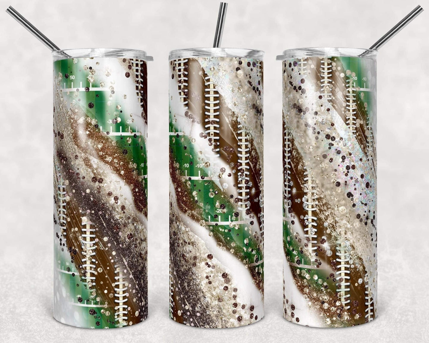 Football Stripes Sports - 20oz or 30oz Skinny Tumblers w/ Lid and Metal Straw