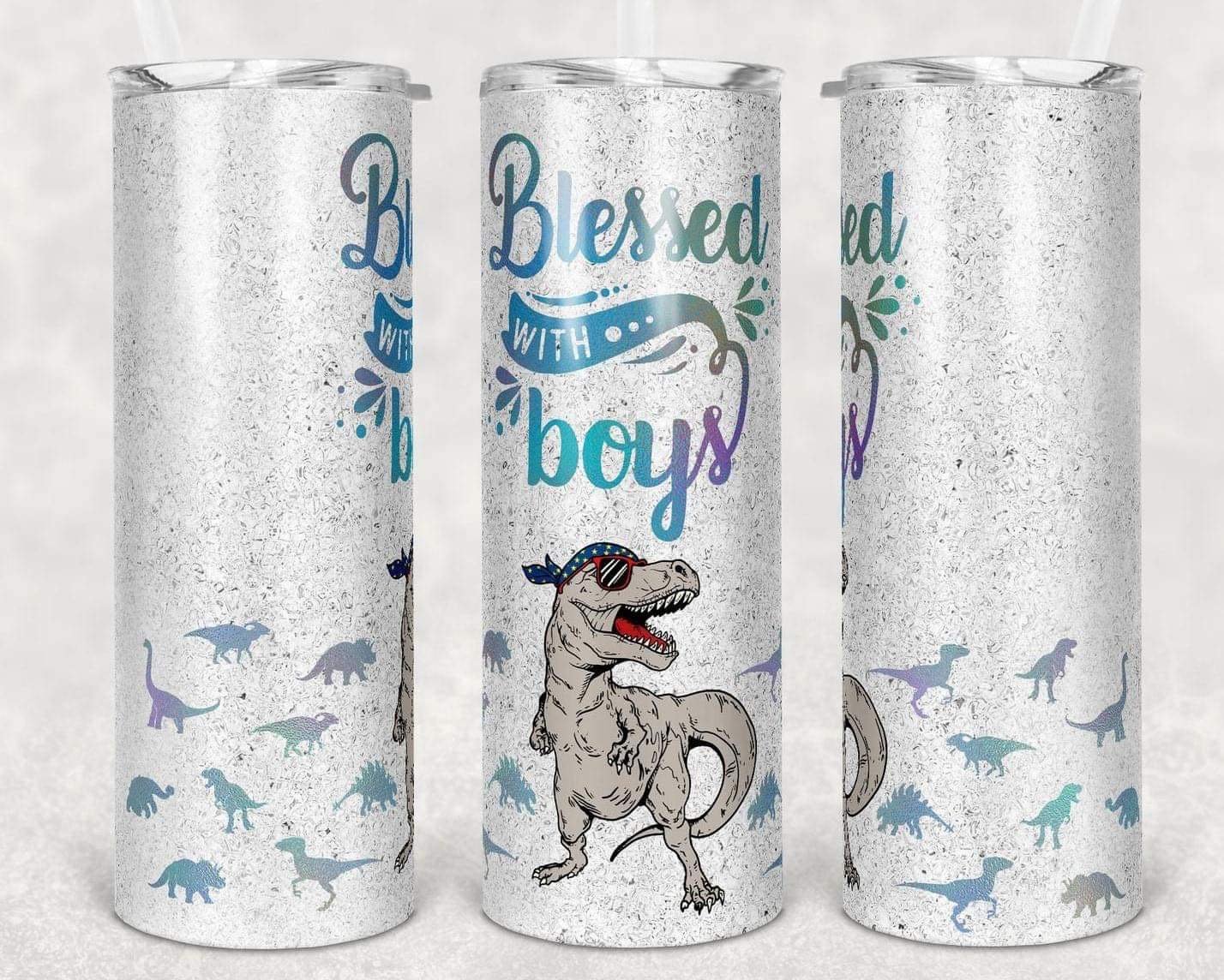 Blessed W Boys Mom - 20oz or 30oz Skinny Tumblers w/ Lid and Metal Straw