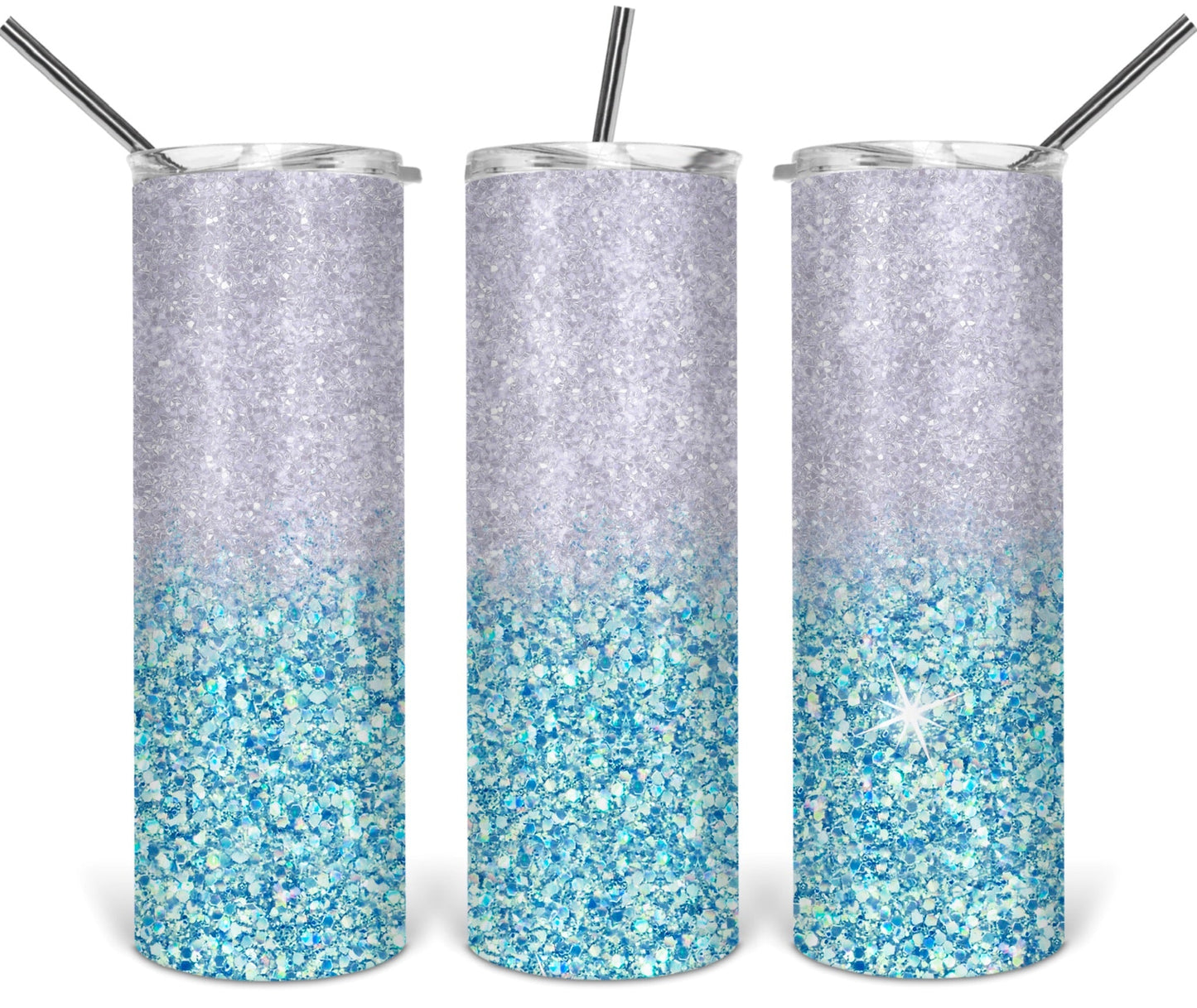 Light Teal Glitter - 20oz or 30oz as Skinny Tumblers w/ Lid and Metal Straw