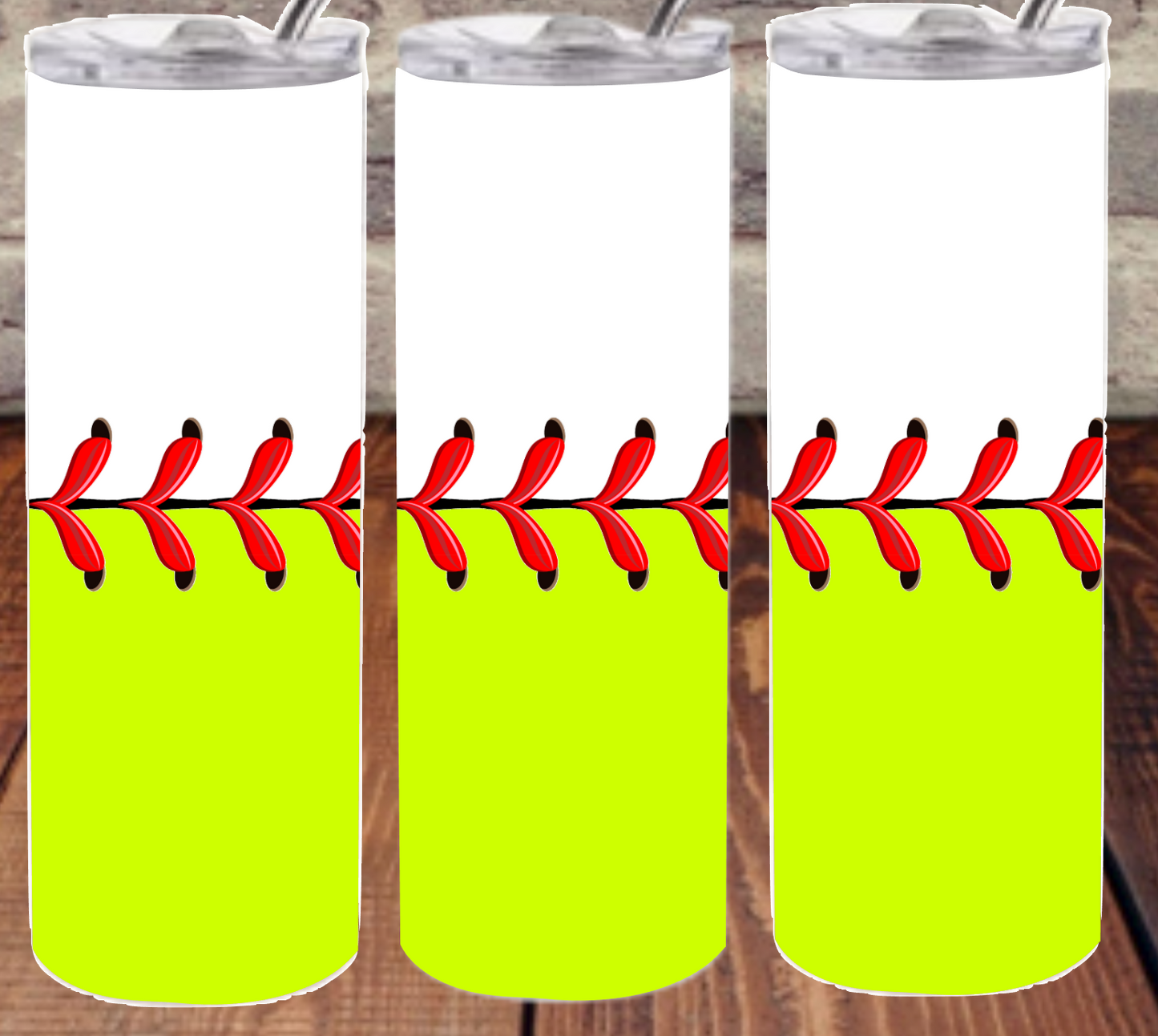 Plain Baseball/Softball- 20oz or 30oz Skinny Tumblers w/ Lid and Metal Straw