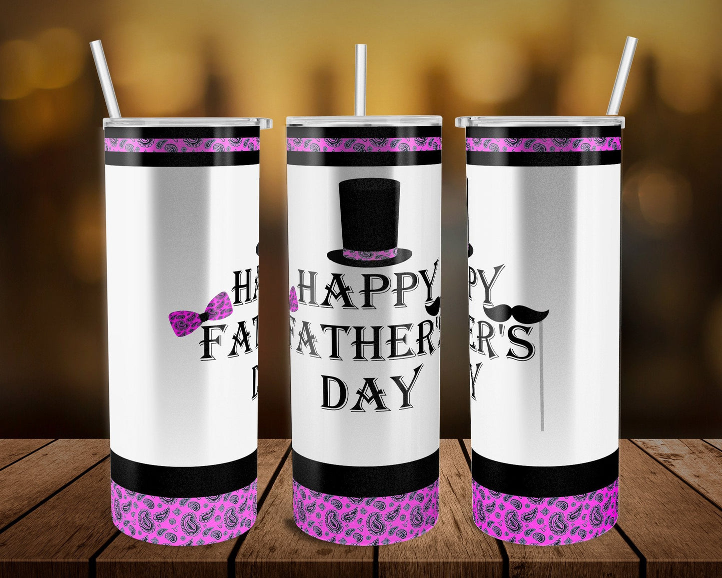 Purple Top Hat Father- 20 oz or 30oz Skinny Tumblers w/ Lid and Metal Straw