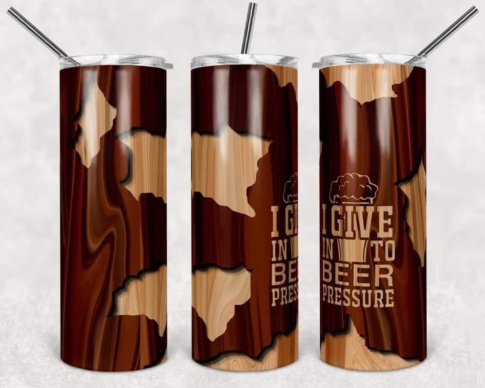 Beer Pressure - 20 oz Skinny Tumblers w/ Lid and Metal Straw