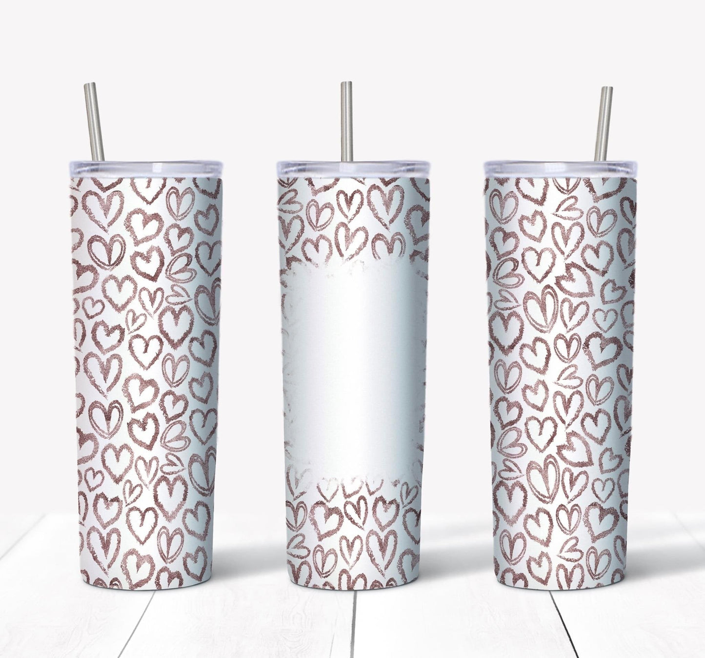 Tan Heart Picture- 20oz or 30oz Skinny Tumblers w/ Lid and Metal Straw