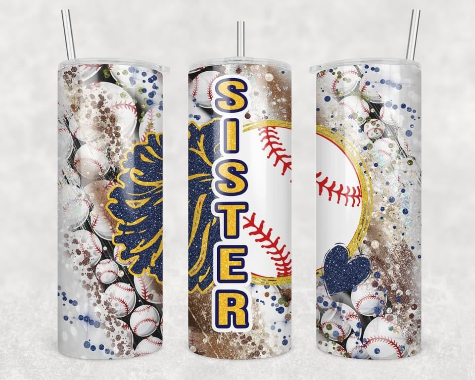 Baseball Sister-20 oz or 30oz Skinny Tumblers w/ Lid and Metal Straw