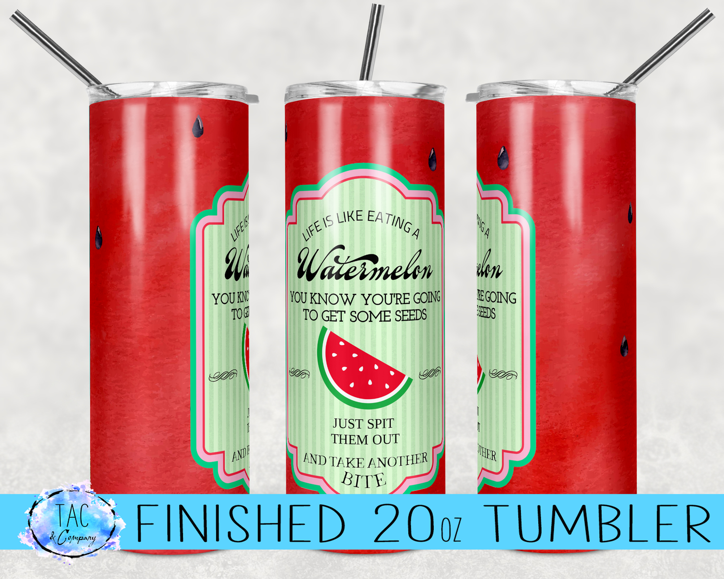 Red Watermelon Seed - 20oz or 30oz Skinny Tumblers w/ Lid and Metal Straw