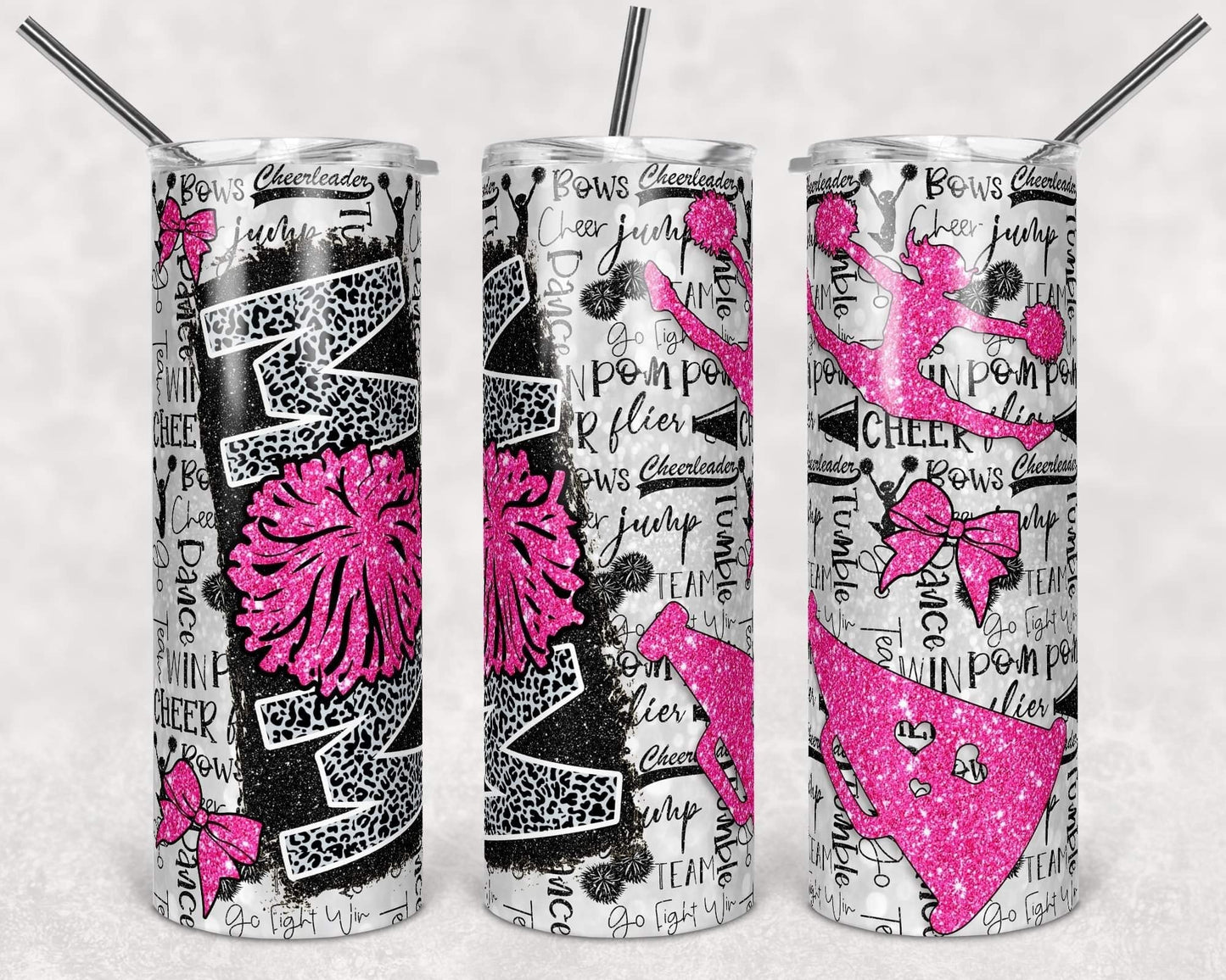Pink Cheer Mom - 20oz or 30oz Skinny Tumblers w/ Lid and Metal Straw