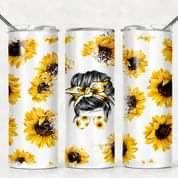 Sunflower Mom Bun- 20 oz Skinny Tumblers w/ Lid and Metal Straw