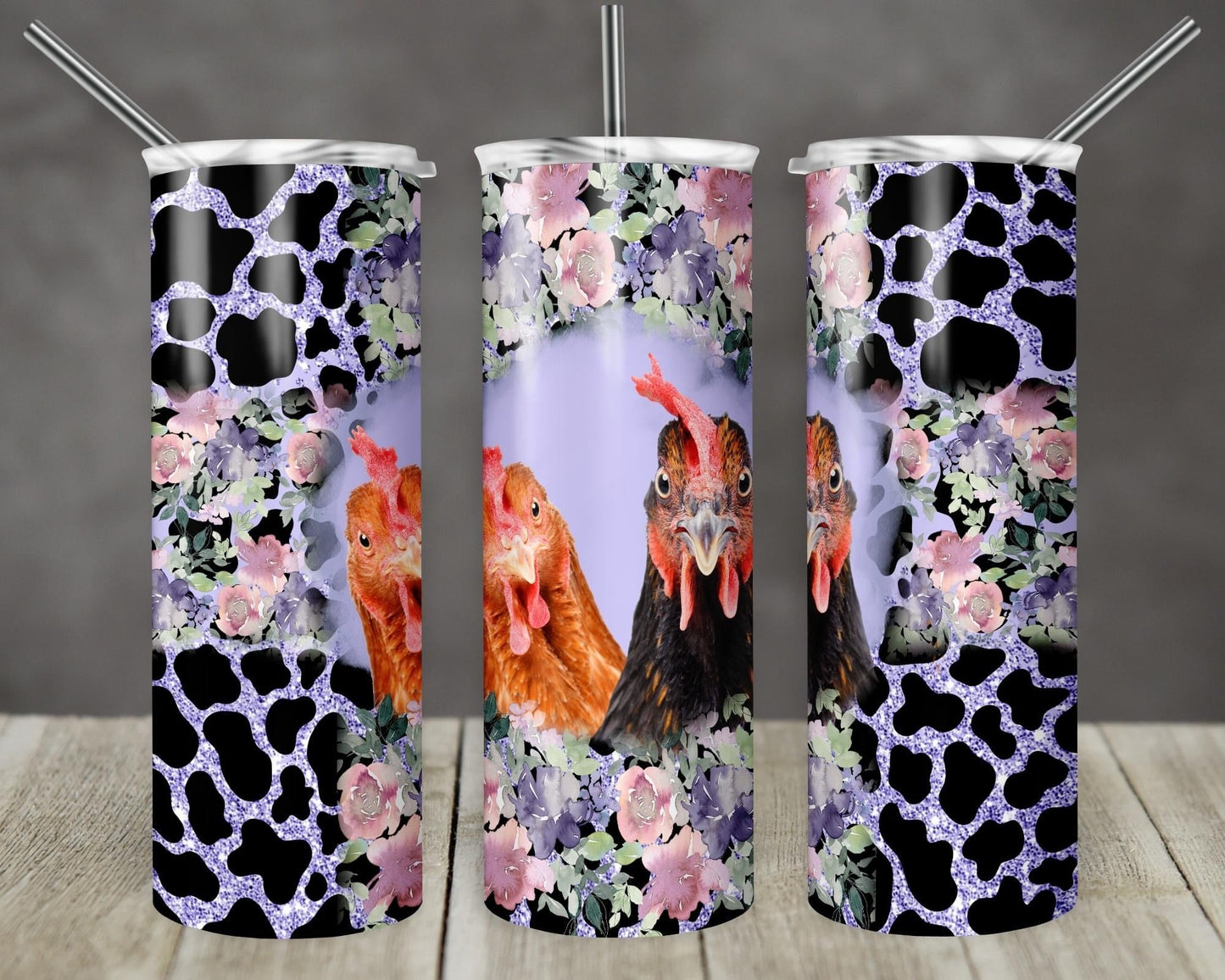 Rooster Cheetah Floral - Will You Be My Bridesmaid? - 20oz or 30oz Skinny Tumblers w/ Lid and Metal Straw