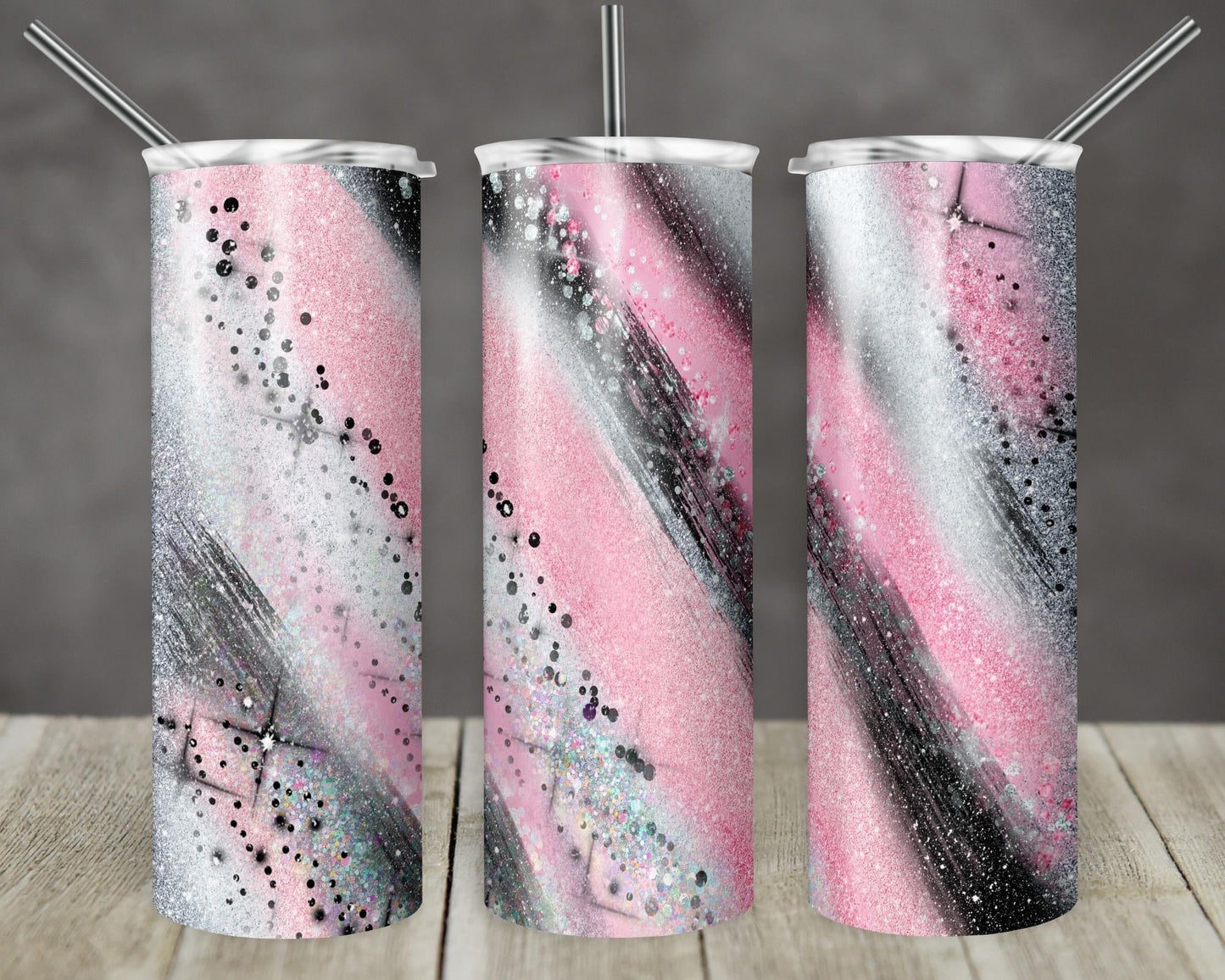 Pink White & Black Stripes - 20oz or 30oz Skinny Tumblers w/ Lid and Metal Straw