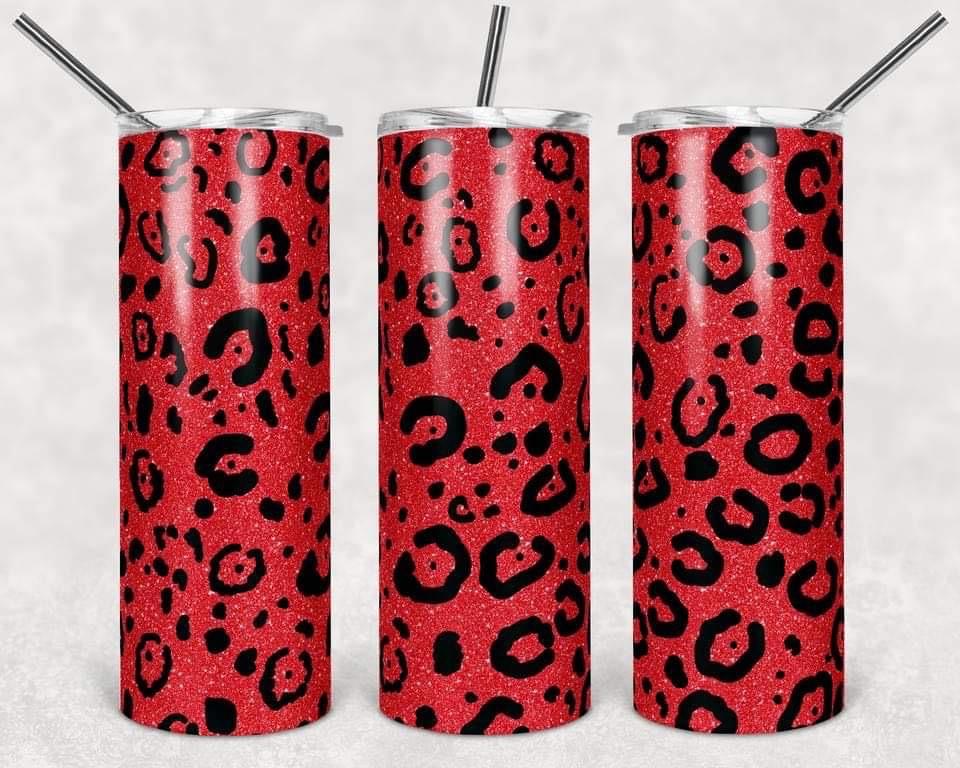 Red Leopard Print - 20oz or 30oz Skinny Tumblers w/ Lid and Metal Straw