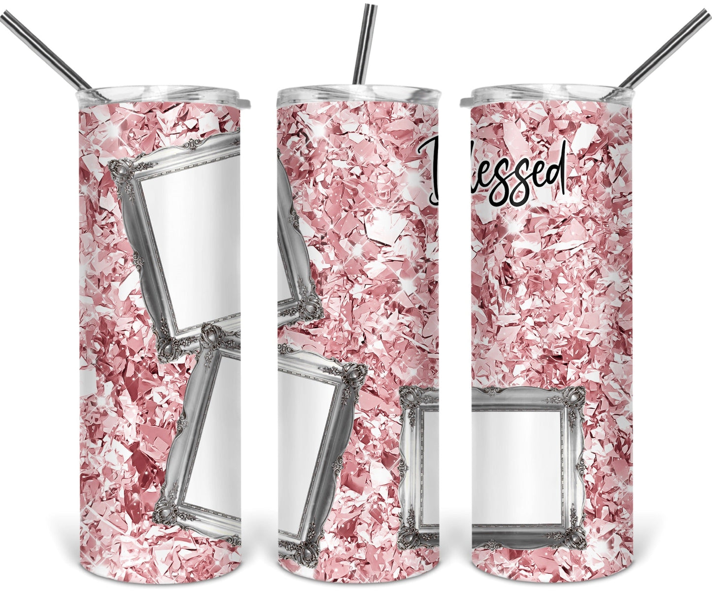 Pink Diamond Blessed- 20oz or 30oz Skinny Tumblers w/ Lid and Metal Straw