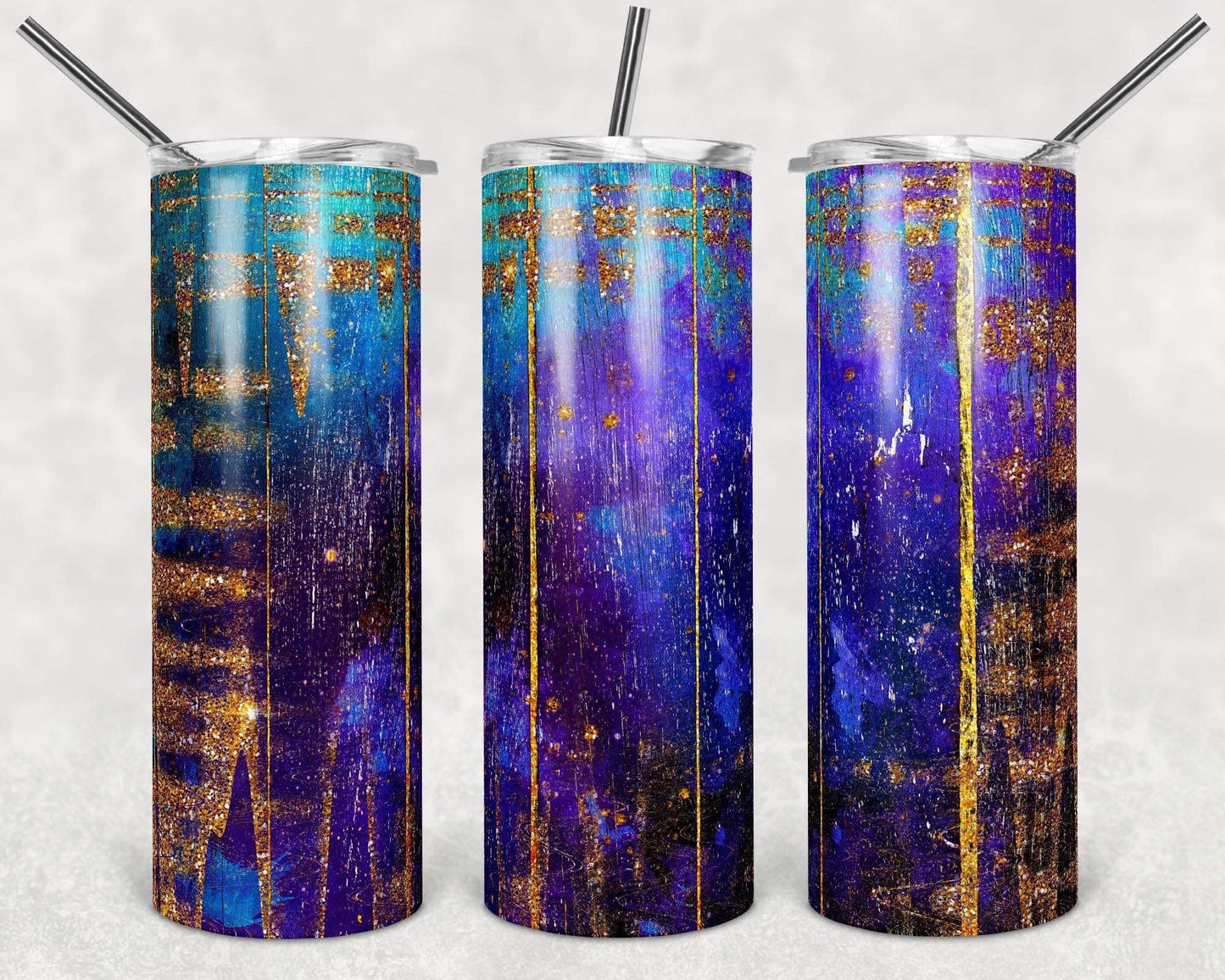 Blue, Purple & Teal Gold - 20oz or 30oz Skinny Tumblers w/ Lid and Metal Straw