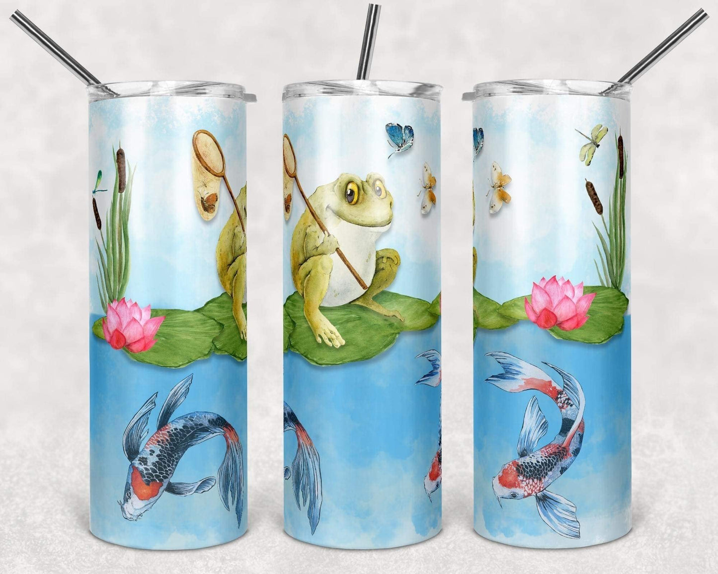 Frog Fishing- 20oz or 30oz Skinny Tumblers w/ Lid and Metal Straw