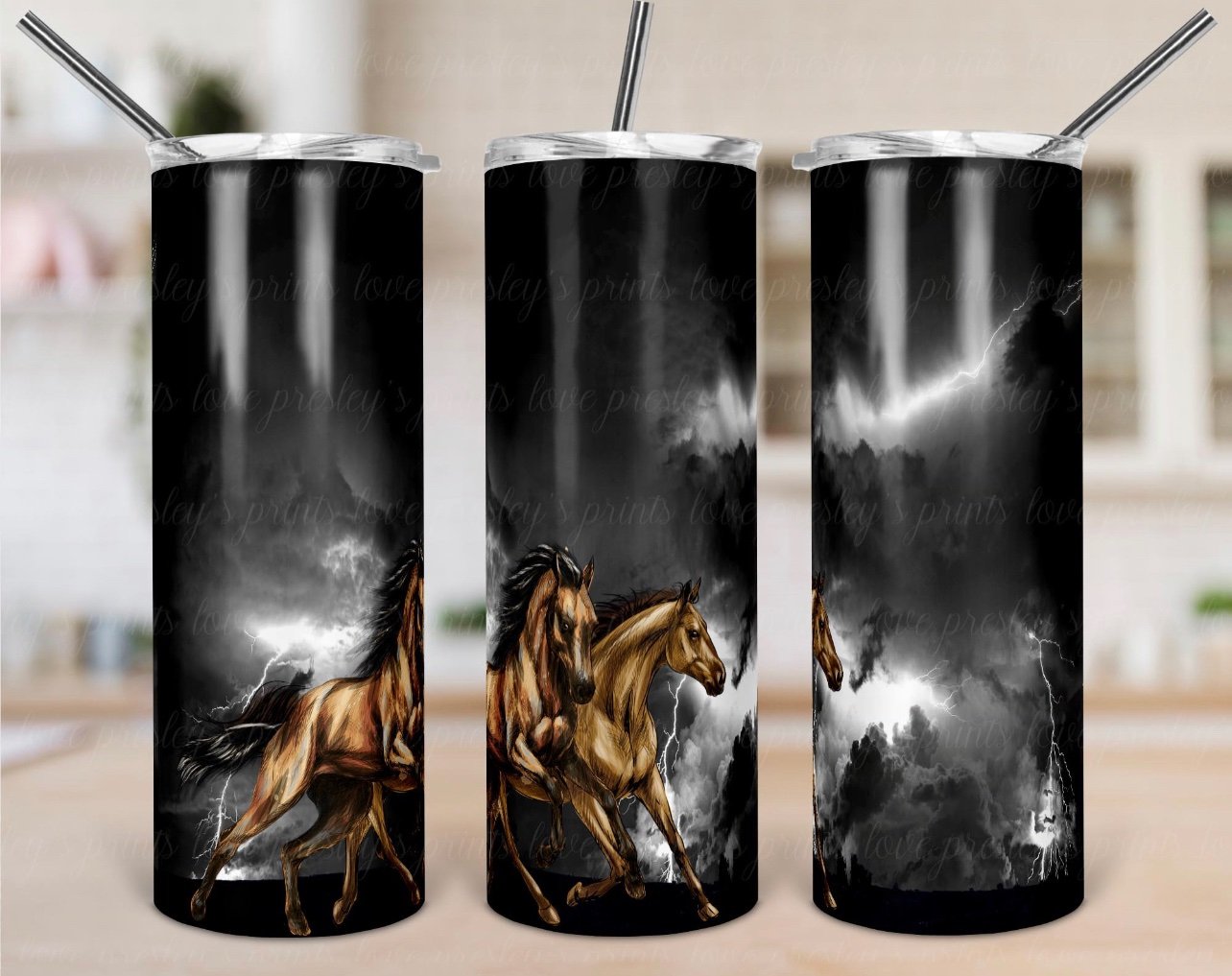 Thunderstorm Horse Fall - 20oz or 30oz Skinny Tumblers w/ Lid and Metal Straw