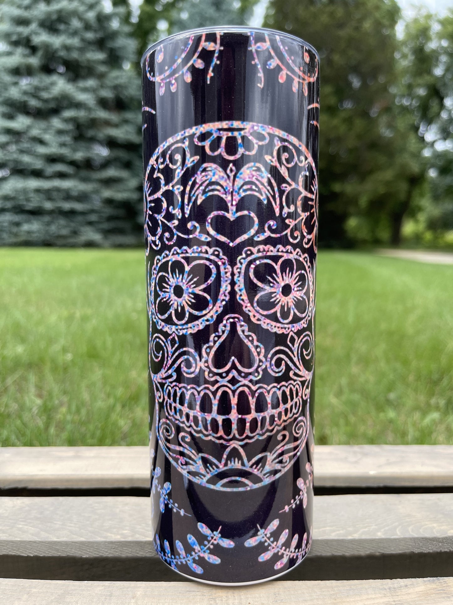 Colored Skull Sale - 20 oz Skinny Tumblers w/ Lid and Metal Straw
