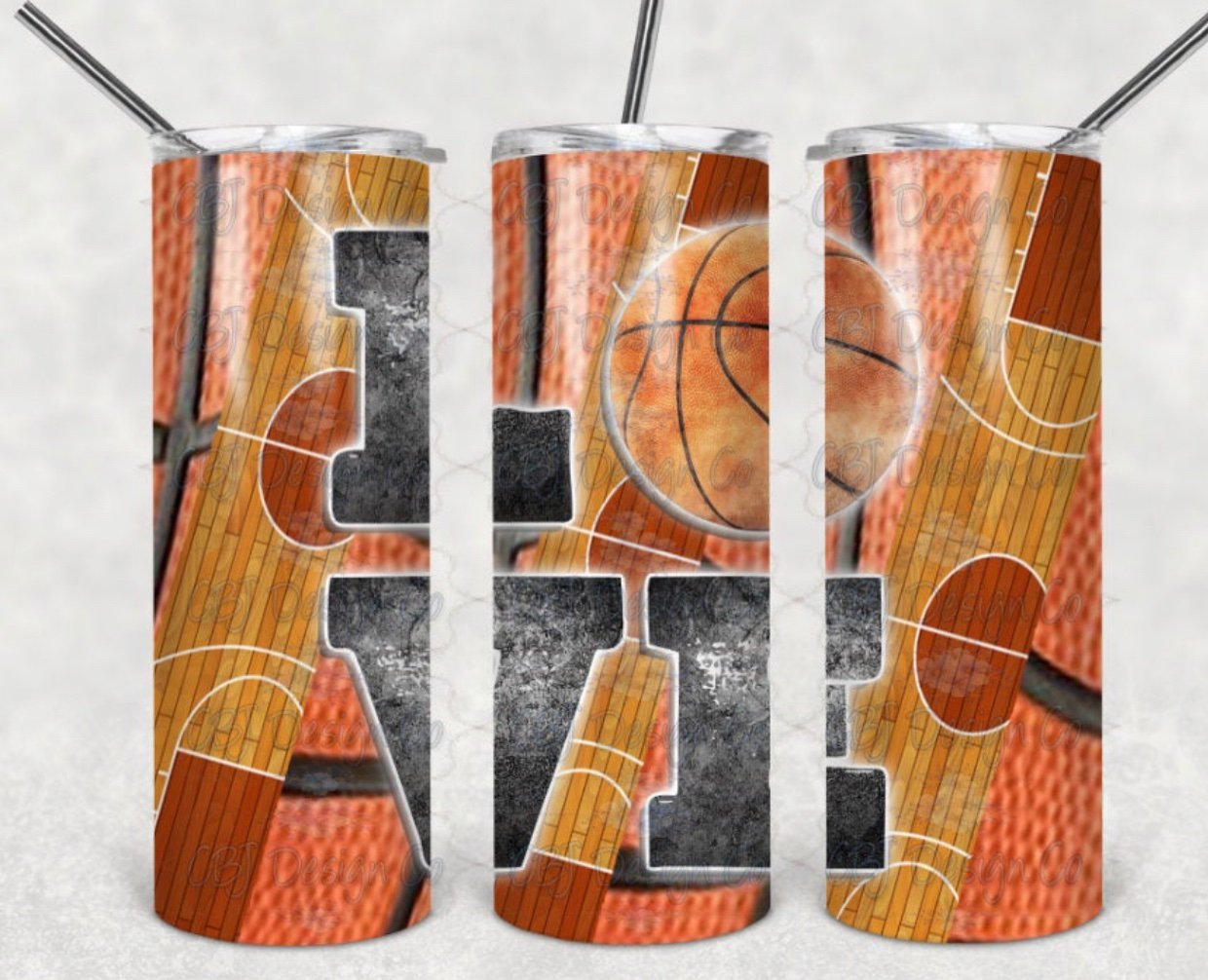 Love Basketball - 20oz or 30oz Skinny Tumblers w/ Lid and Metal Straw