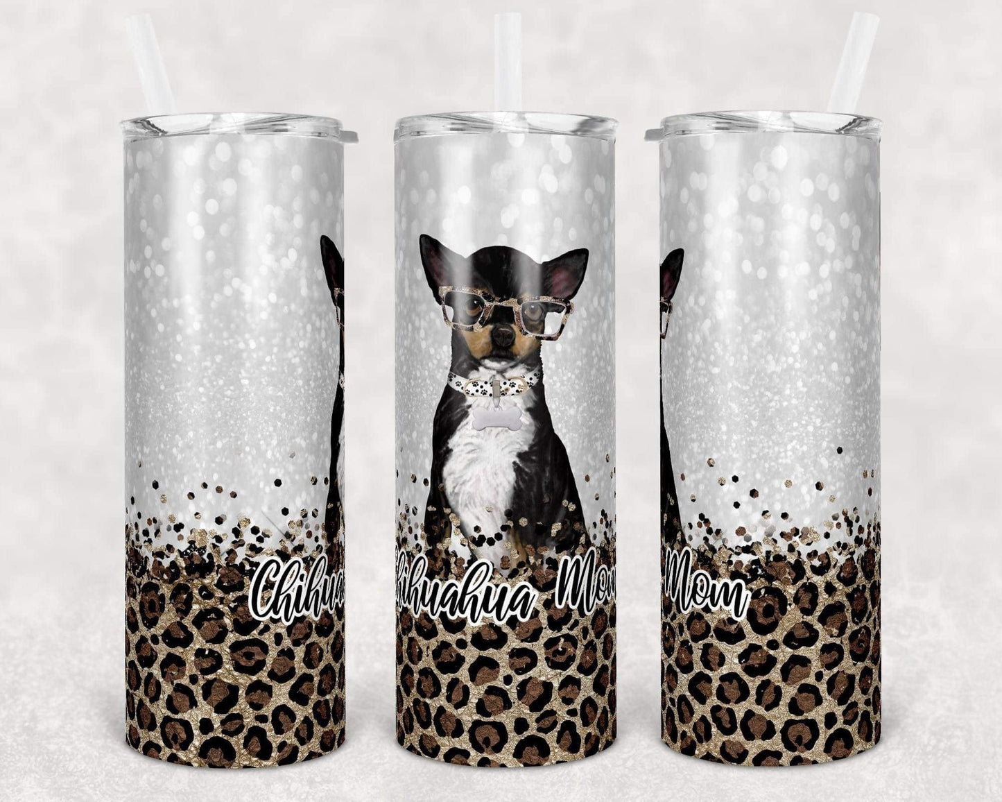 Chihuahua Dog Mom - 20oz or 30oz Skinny Tumblers w/ Lid and Metal Straw