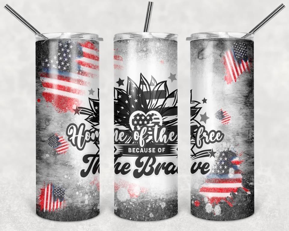 Home of the Free - 20oz or 30oz Skinny Tumblers w/ Lid and Metal Straw