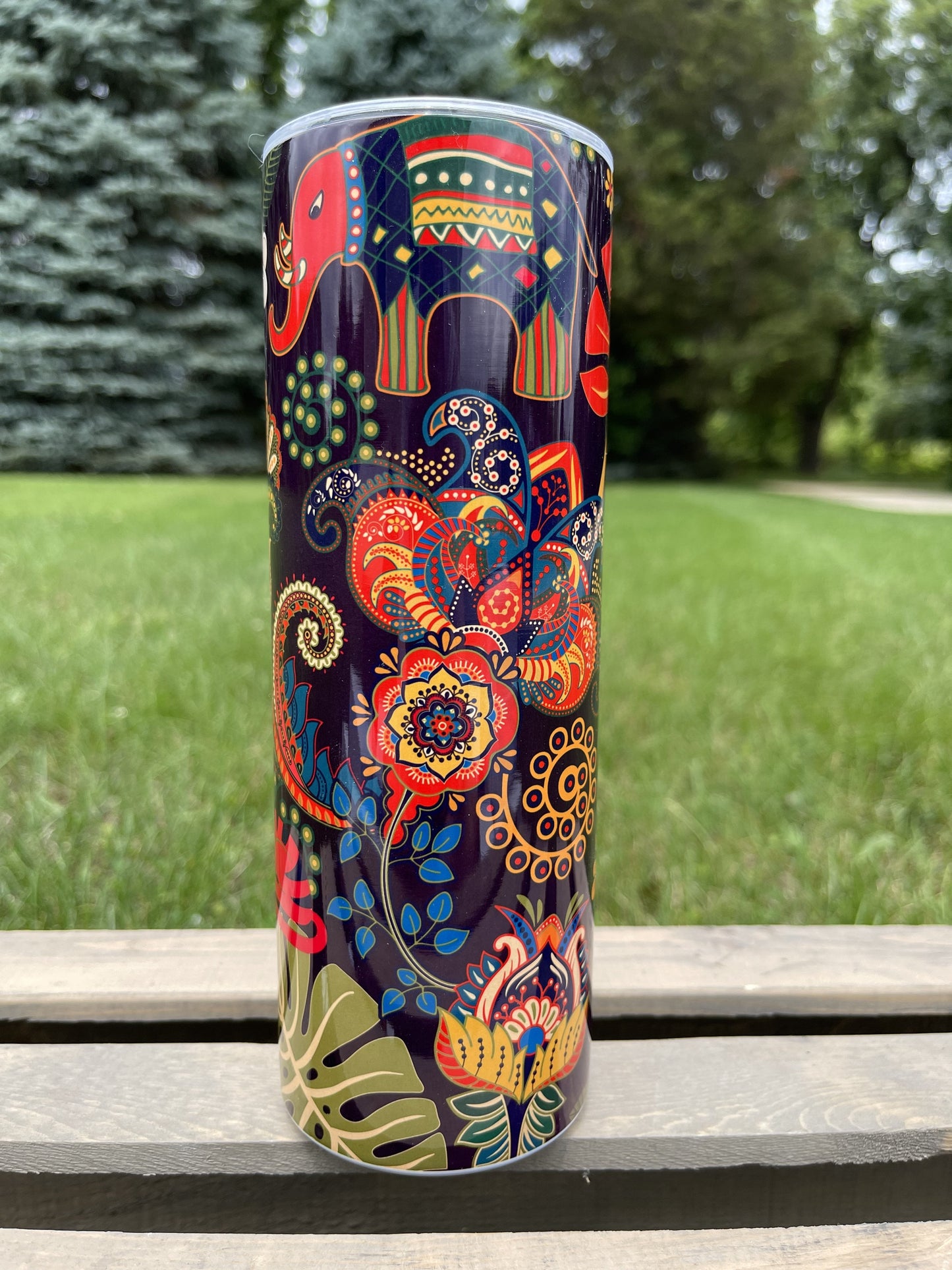 Elephant Pattern Sale - 20 oz Skinny Tumblers w/ Lid and Metal Straw