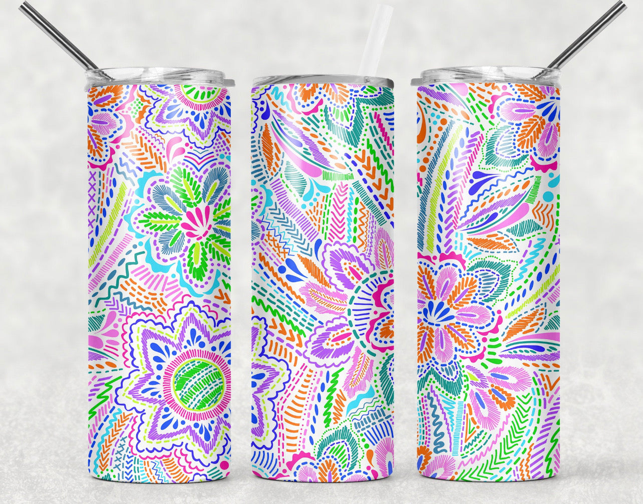 Multi color patterns - 20oz or 30oz Skinny Tumblers w/ Lid and Metal Straw