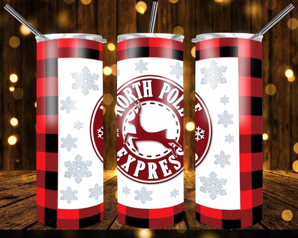 North Pole Express- 20oz or 30oz Skinny Tumblers w/ Lid and Metal Straw