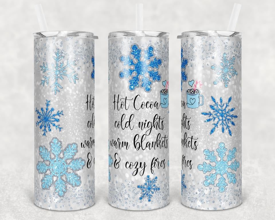 Holiday Hot Cocoa- 20 oz or 30oz Skinny Tumblers w/ Lid and Metal Straw