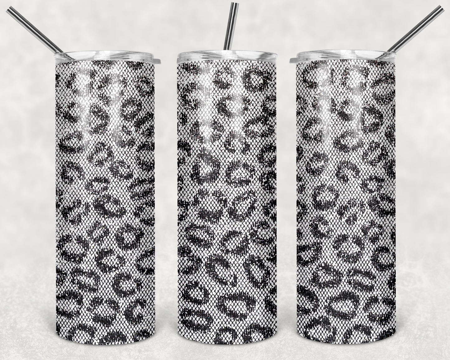 Grey Leopard - 20 or 30oz Skinny Tumblers w/ Lid and Metal Straw