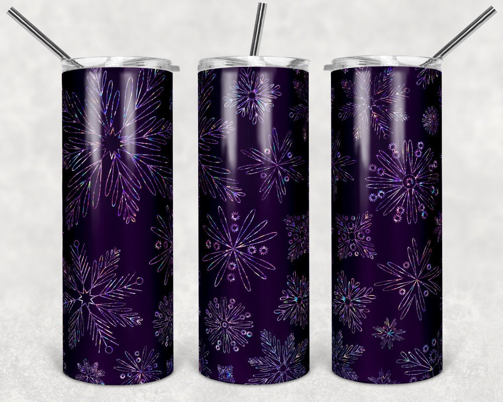 Purple Snowflake Christmas - 20oz or 30oz Skinny Tumblers w/ Lid and Metal Straw
