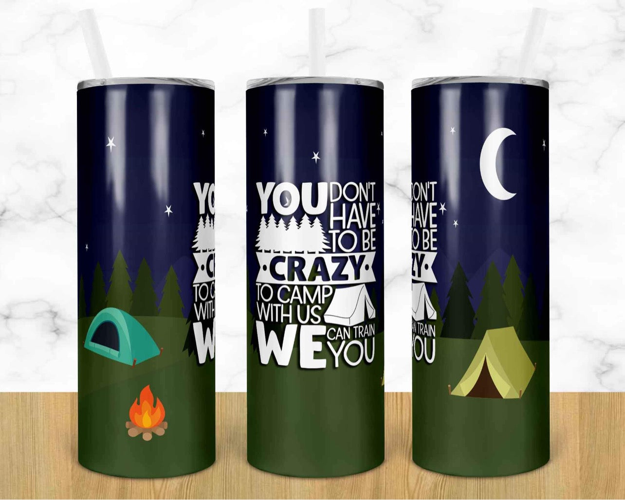 Camping - 20oz or 30oz Skinny Tumblers w/ Lid and Metal Straw