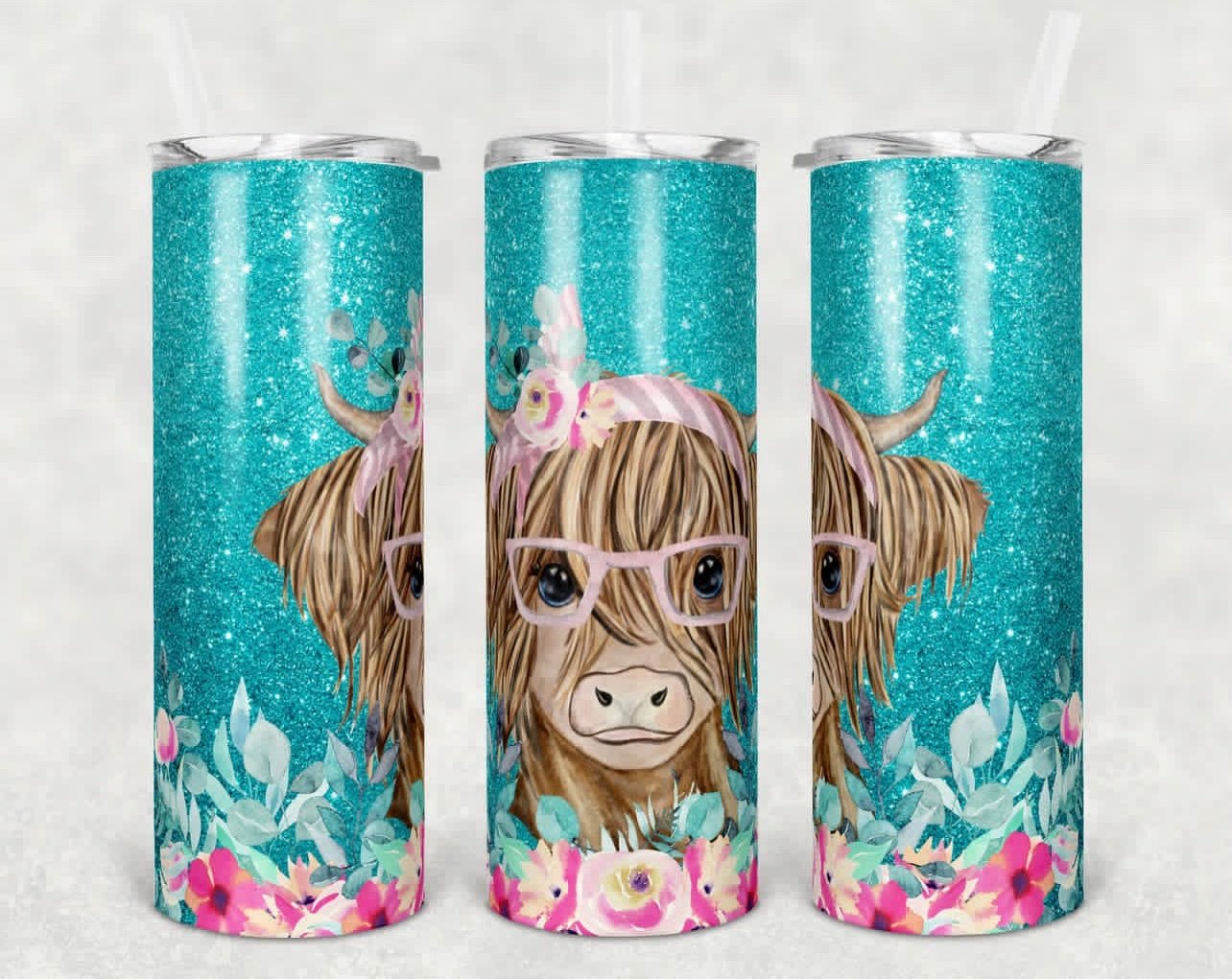 Colorful Glasses Cow Animal - 20 oz or 30oz Skinny Tumblers w/ Lid and Metal Straw