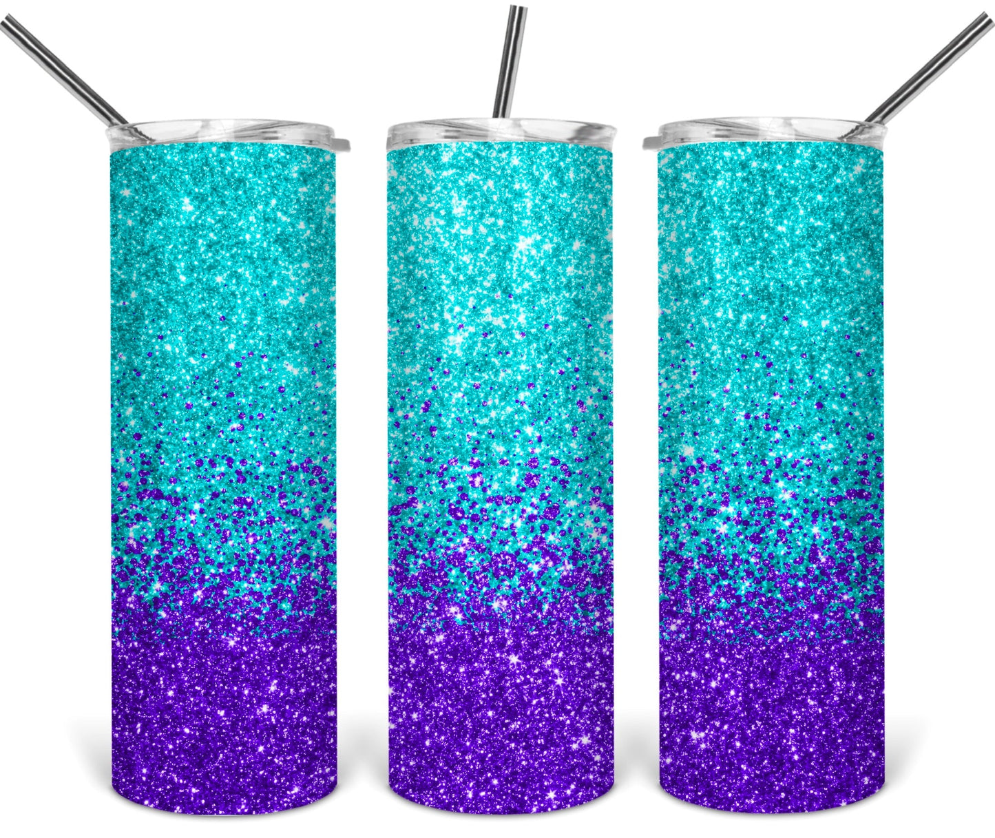 Teal and Purple Glitter ombré - 20oz or 30oz Skinny Tumblers w/ Lid and Metal Straw
