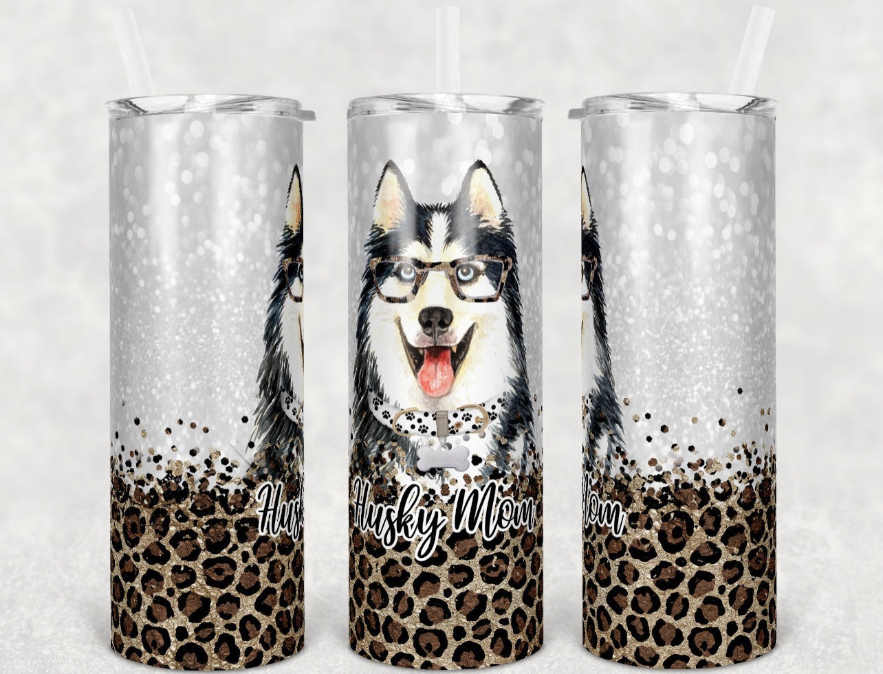 Husky Dog Mom - 20oz or 30oz Skinny Tumblers w/ Lid and Metal Straw