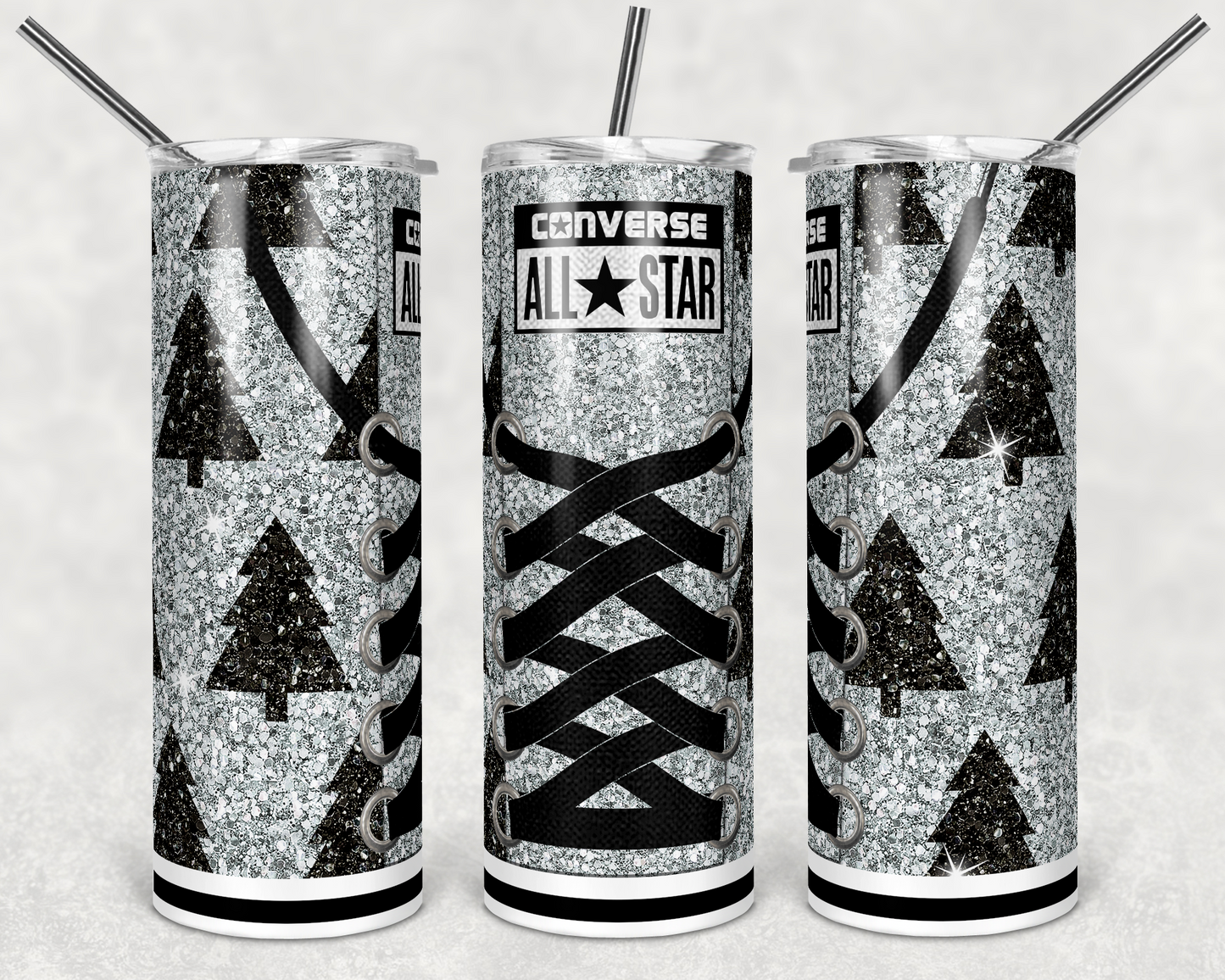Xmas Converse- 20 oz or 30oz Skinny Tumblers w/ Lid and Metal Straw