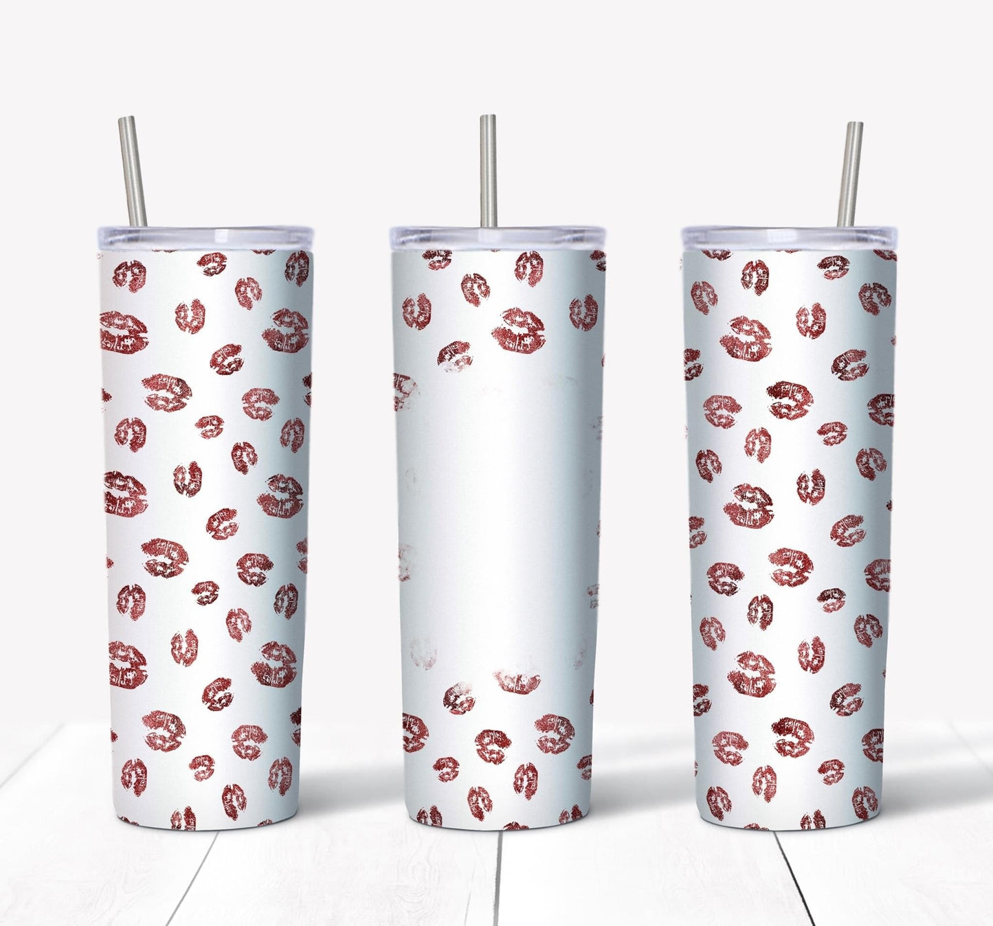 Pink Kisses W/ Picture- 20oz or 30oz Skinny Tumblers w/ Lid and Metal Straw