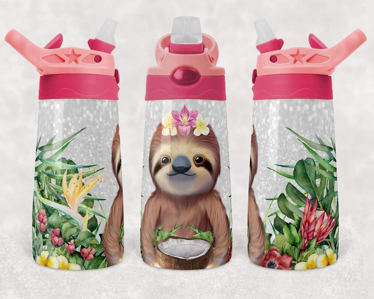 White Sparkle Sloth - 12 oz Kids flip cup
