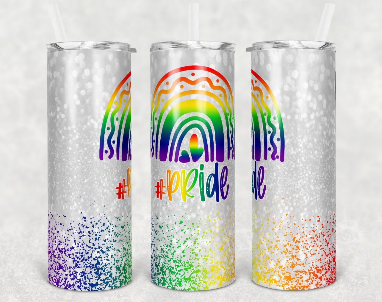 #Pride Glitter Rainbow - 20oz or 30oz Skinny Tumblers w/ Lid and Metal Straw