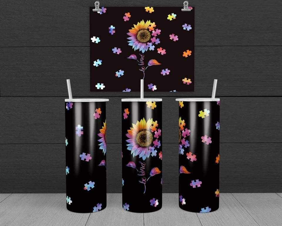 Colorful Flower- 20 oz or 30oz Skinny Tumblers w/ Lid and Metal Straw