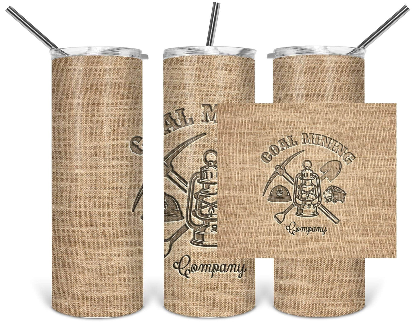 Burlap Coal Mining- 20oz or 30oz Skinny Tumblers w/ Lid and Metal Straw