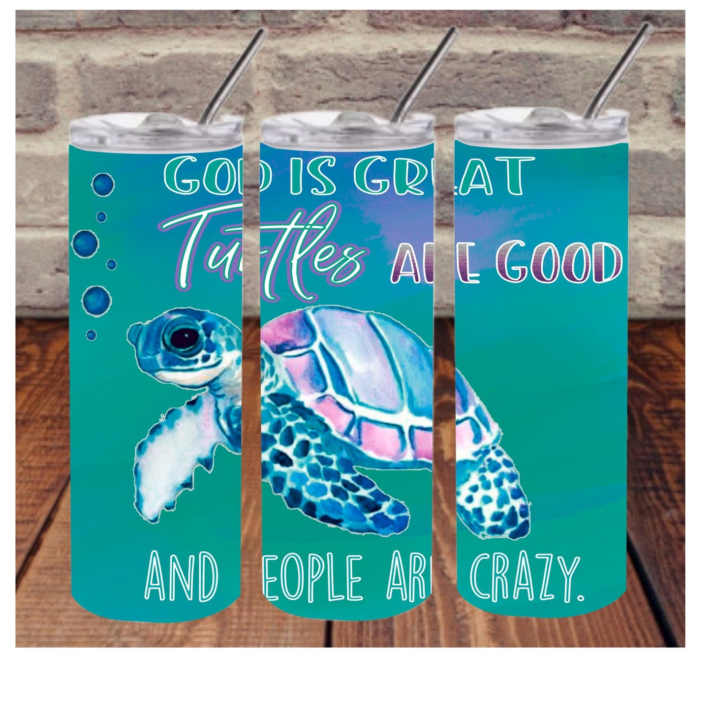 People are Crazy Turtle Summer- 20oz or 30oz Skinny Tumblers w/ Lid and Metal Straw