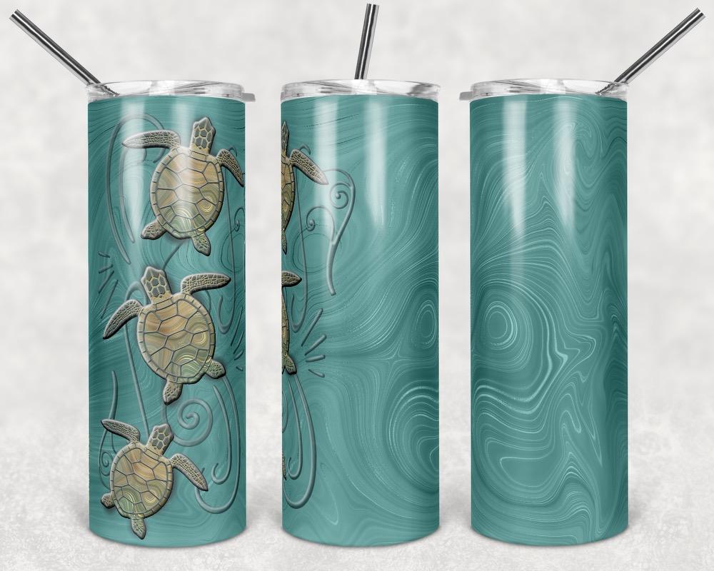 Green Turtle Summer- 20oz or 30oz Skinny Tumblers w/ Lid and Metal Straw