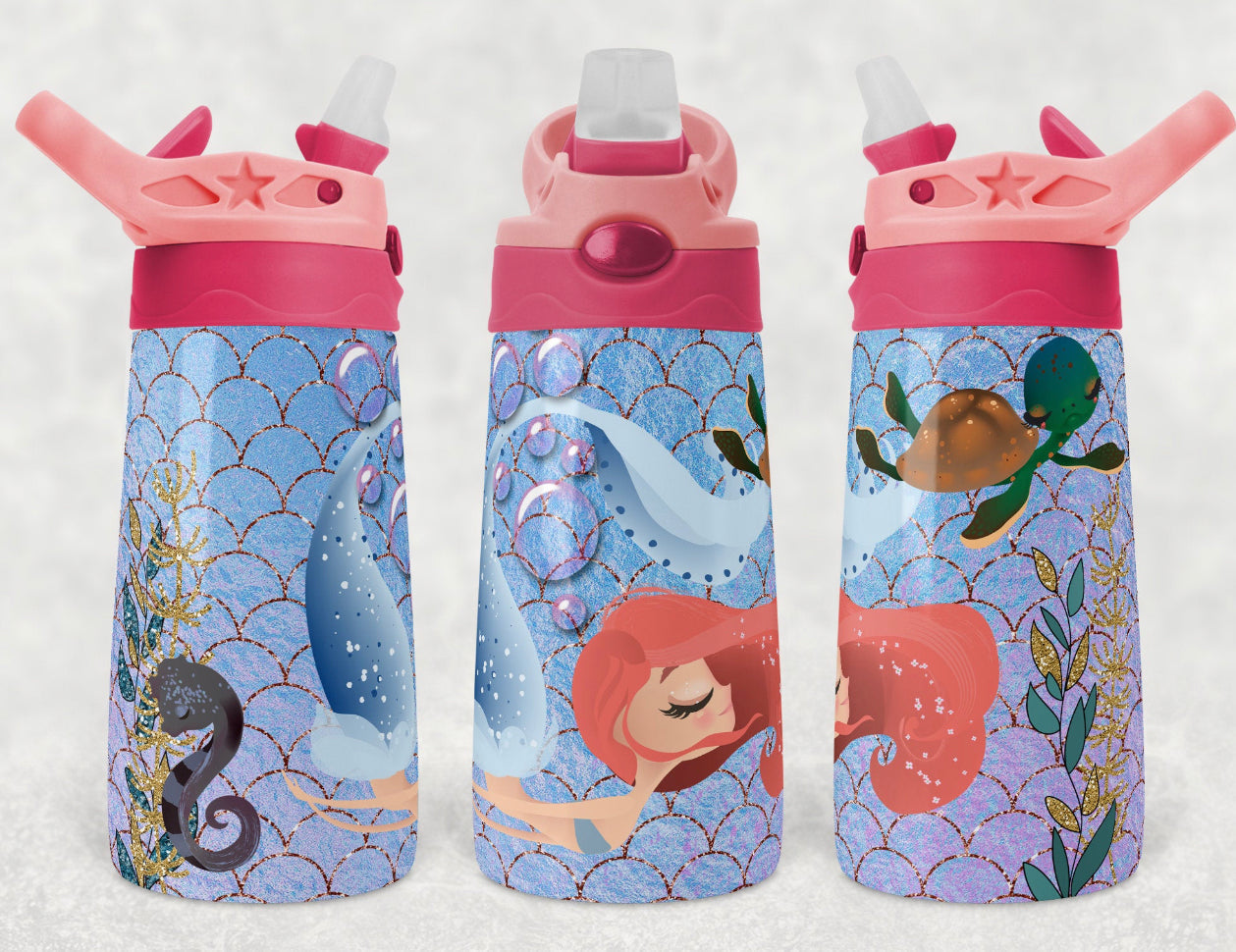 Mermaids - 12oz Kids Flip Cup water Bottle Tumbler