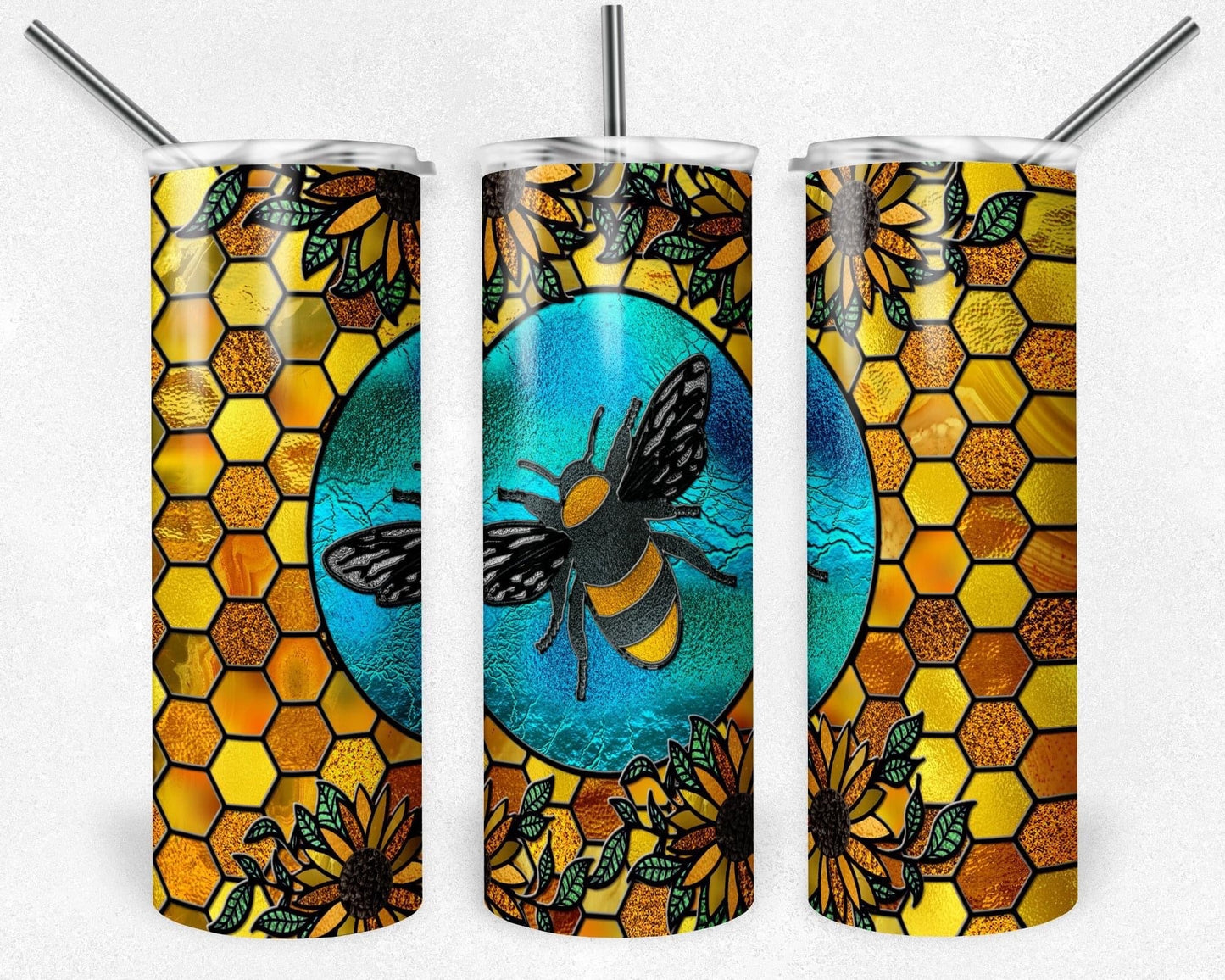 Honey Bee - 20oz or 30oz Skinny Tumblers w/ Lid and Metal Straw