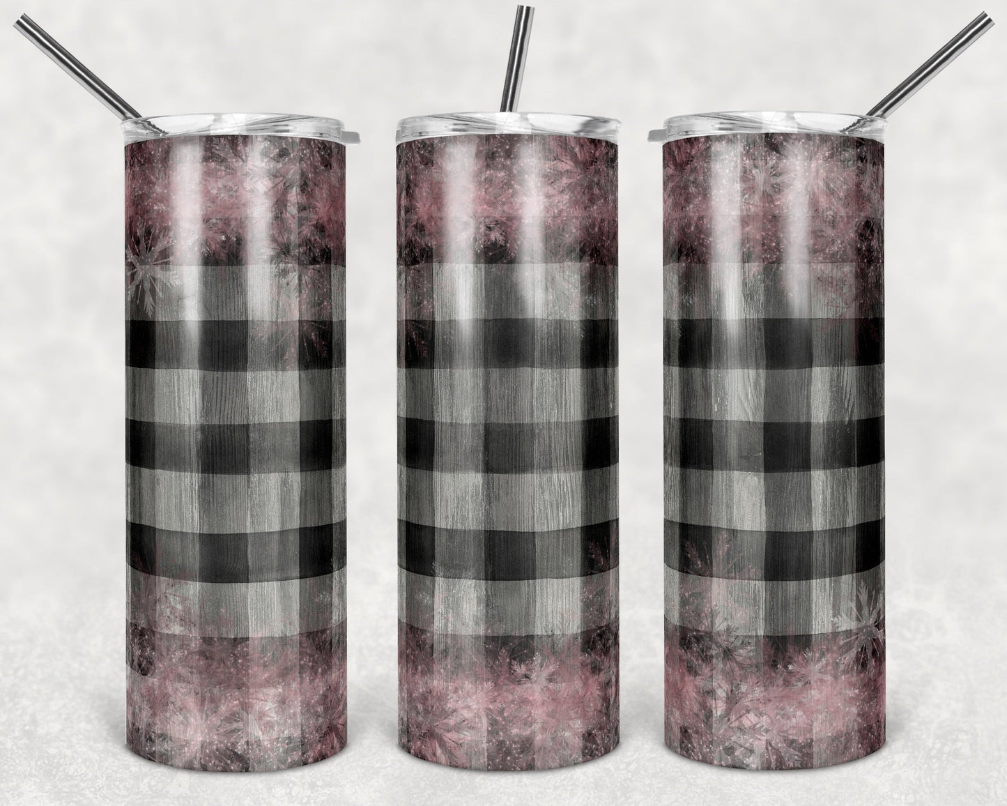 Wooden Plaid Pink- 20oz or 30oz Skinny Tumblers w/ Lid and Metal Straw