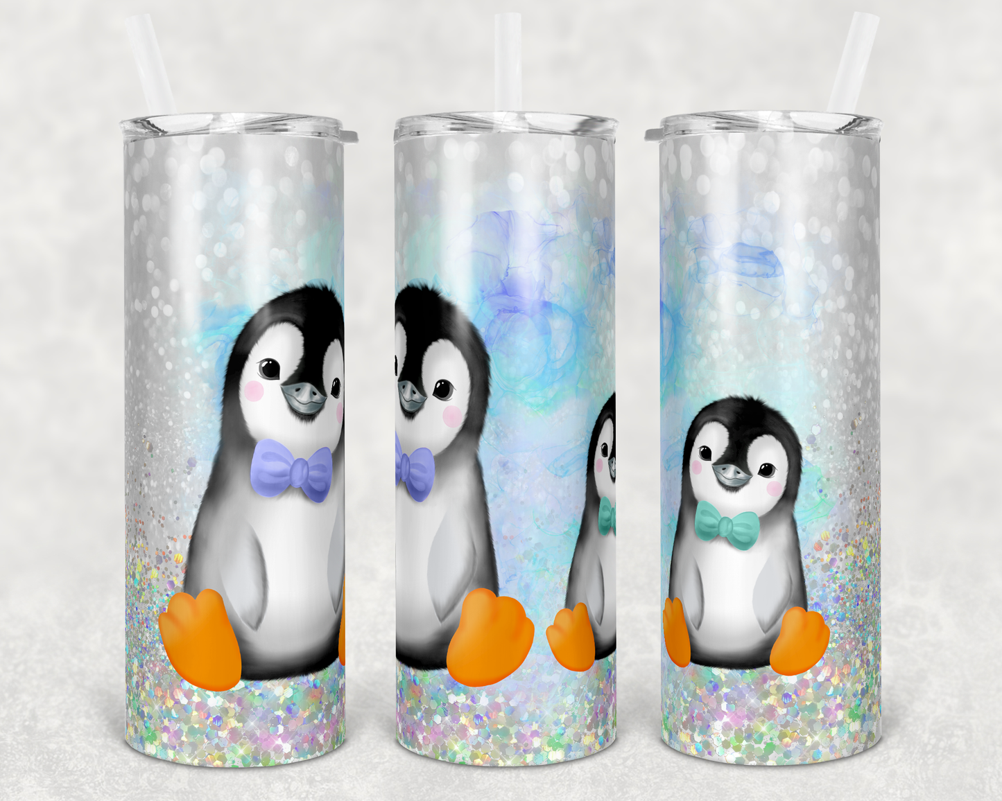 Penguin Animal - 20 or 30oz Skinny Tumblers w/ Lid and Metal Straw