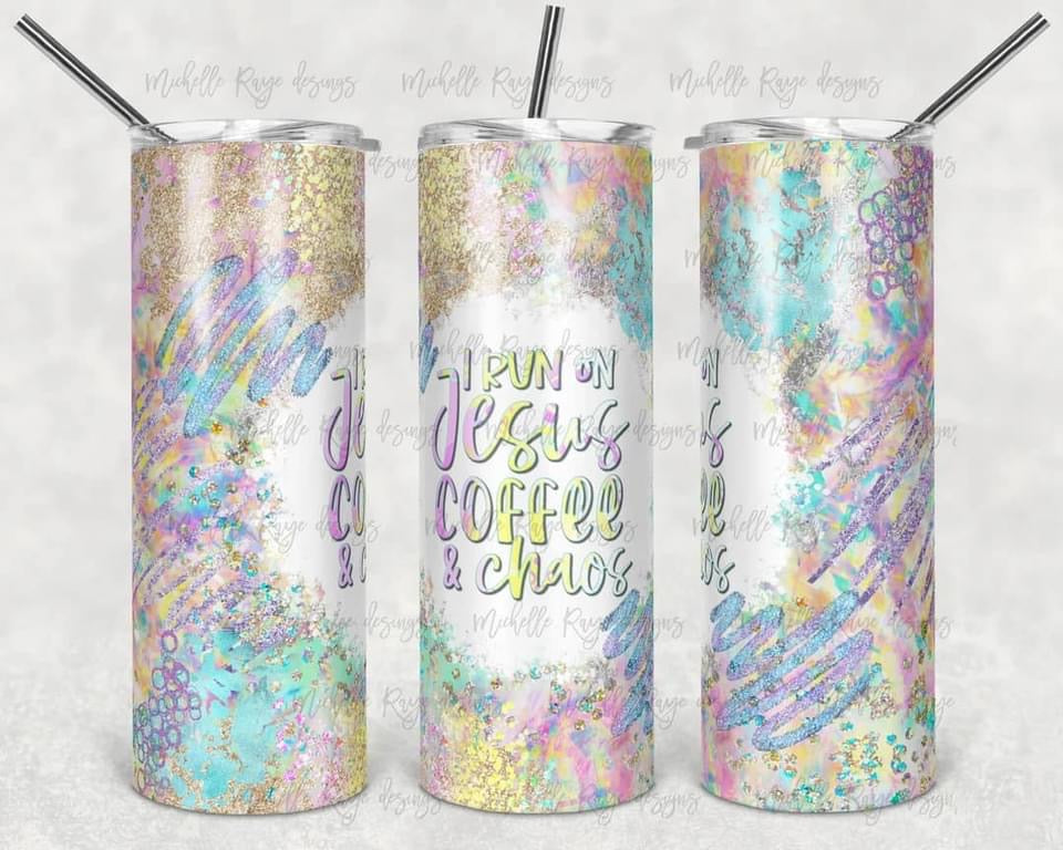 I run on Jesus Caffeine- 20 oz or 30oz Skinny Tumblers w/ Lid and Metal Straw