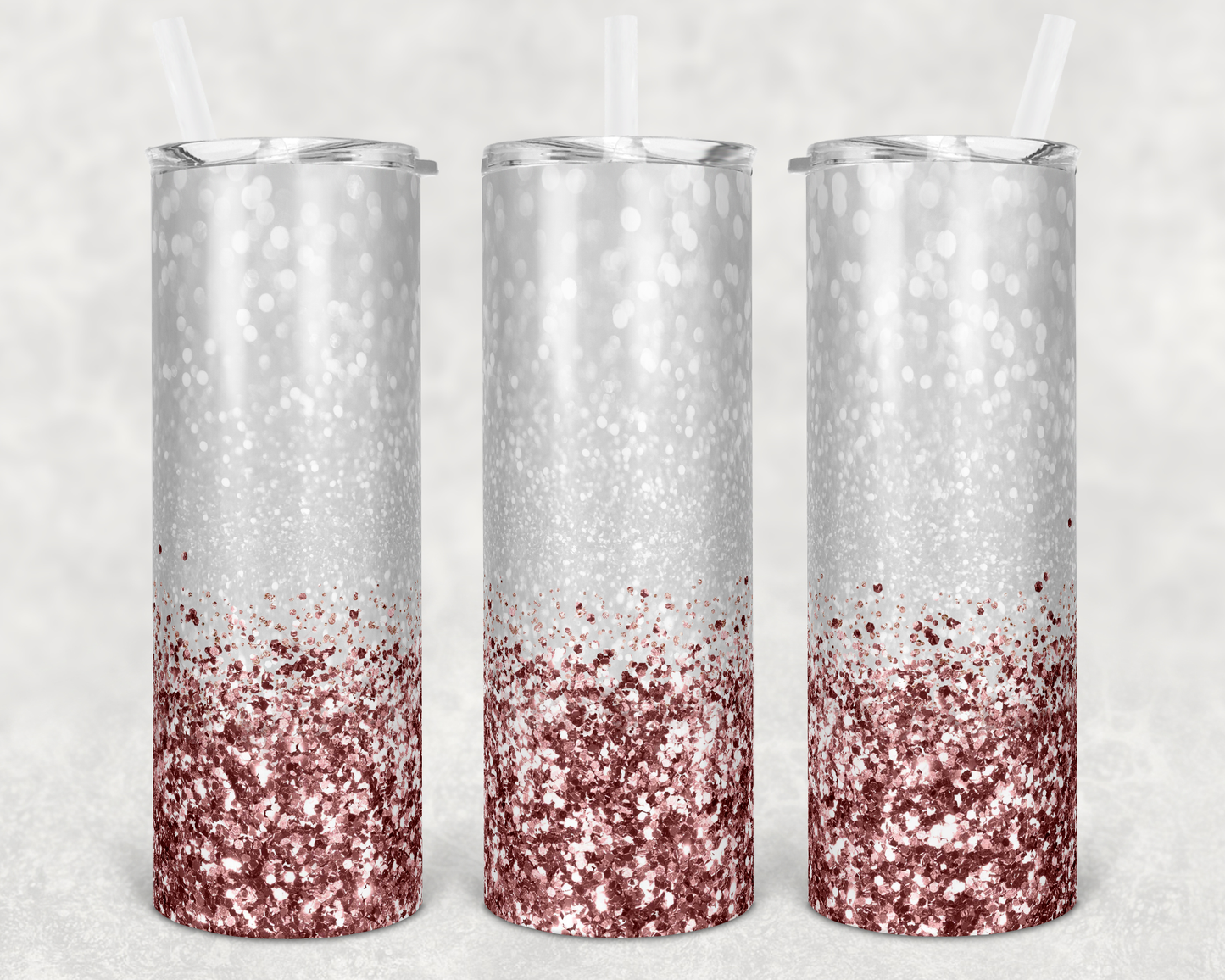 Rose Gold Glitter - 20oz or 30oz Skinny Tumblers w/ Lid and Metal Straw