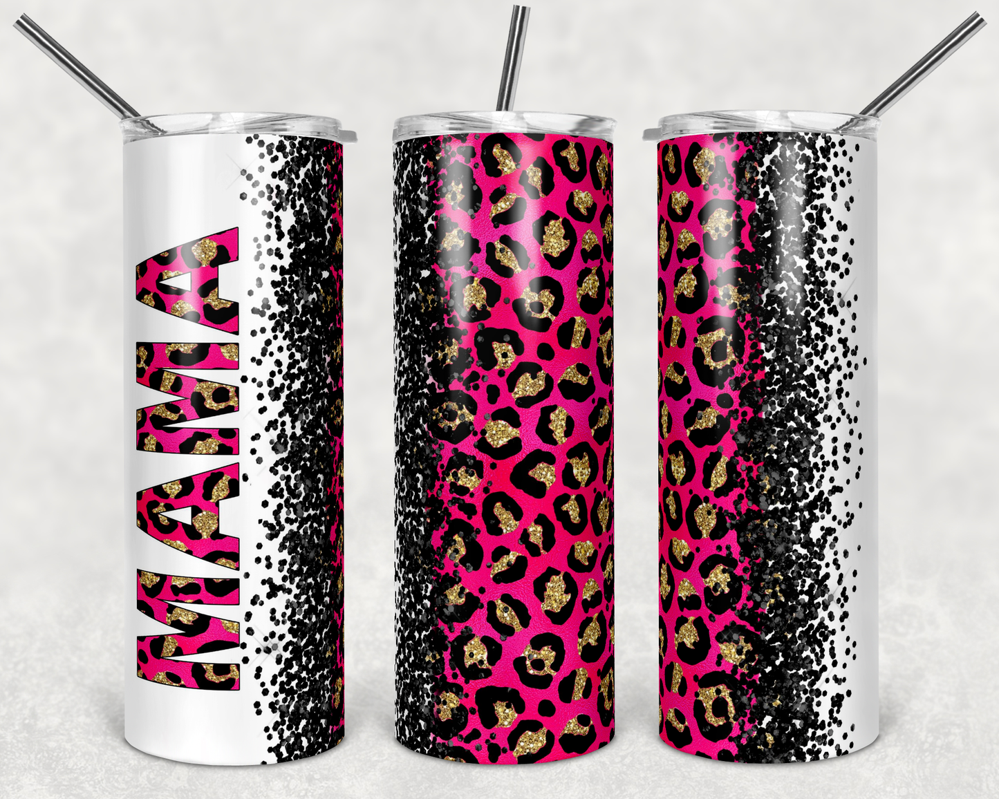 White Black & Pink Mama- 20 oz or 30oz Skinny Tumblers w/ Lid and Metal Straw