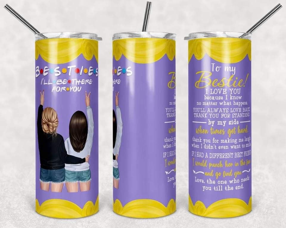Bestie - 20 oz or 30oz Skinny Tumblers w/ Lid and Metal Straw