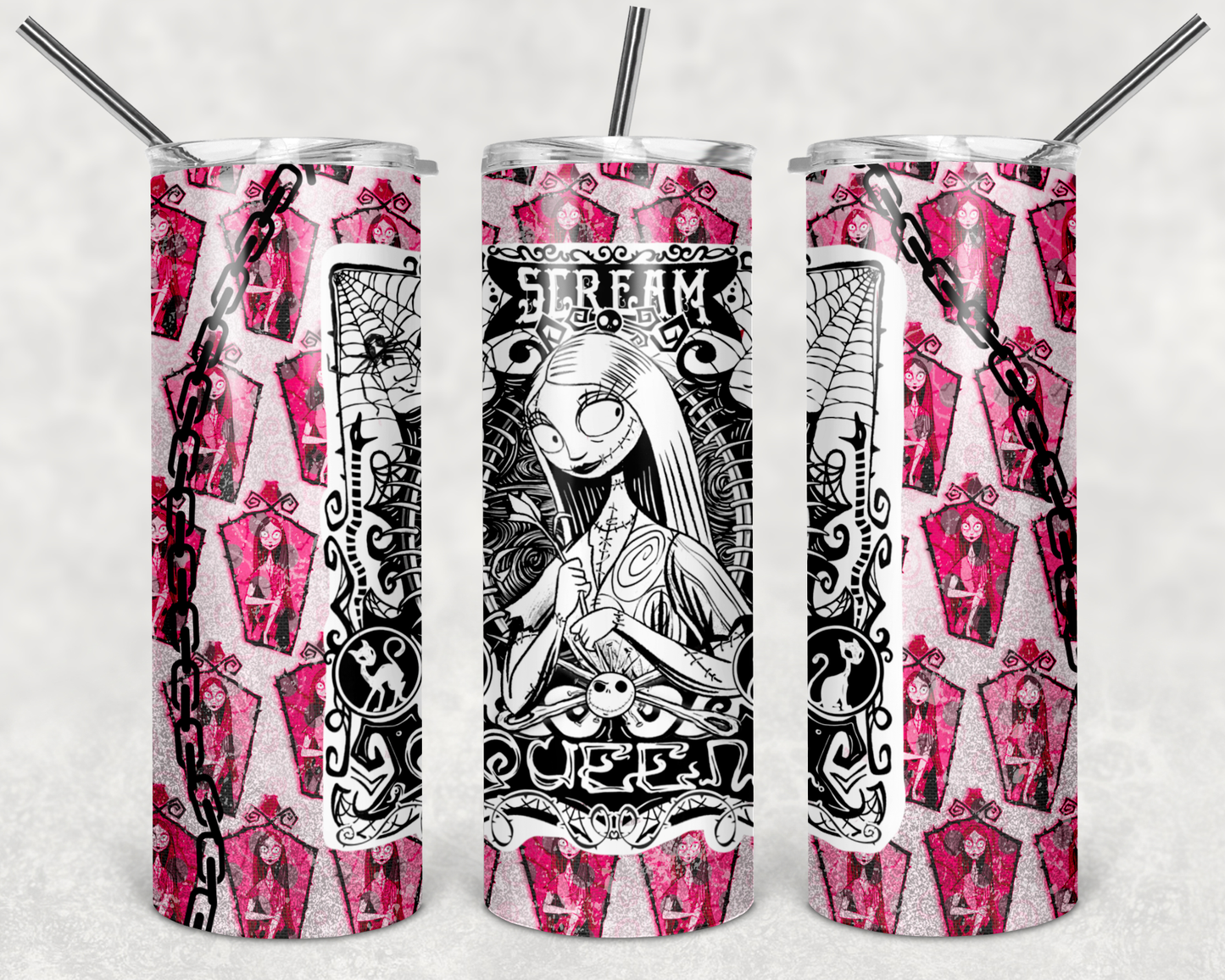 Scream Queen Pink - 20 or 30oz Skinny Tumblers w/ Lid and Metal Straw