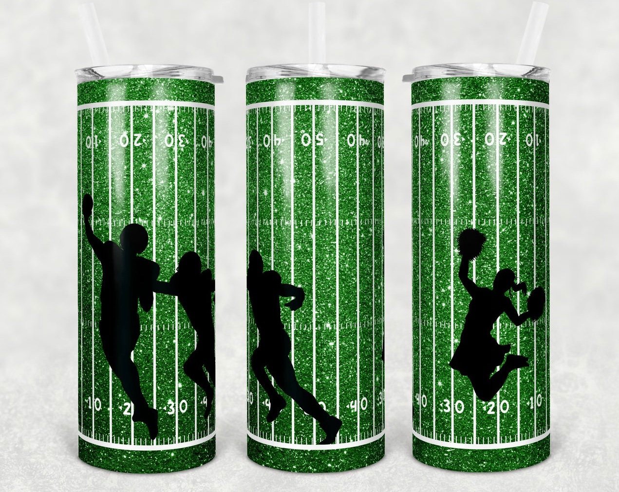 Football Field Shadows - 20oz or 30oz Skinny Tumblers w/ Lid and Metal Straw